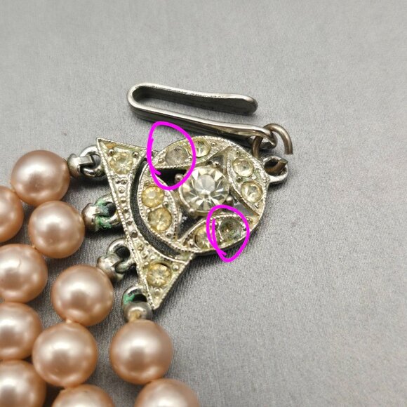 VTG Multi-Strand Faux Pearl Choker Necklace 14.5" Rhinestone Hook Clasp - Picture 4 of 10